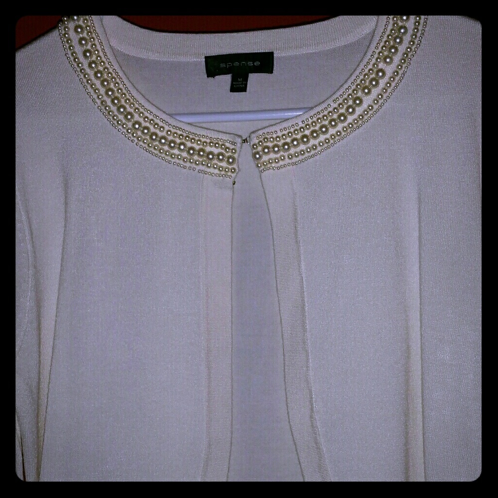 Faux Pearl Embellished Cream Sweater